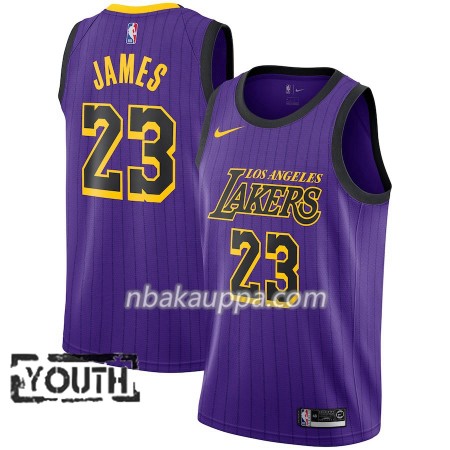 Los Angeles Lakers LeBron James 23 2018-19 Nike City Edition Violetti Pelipaidat Swingman - Lasten